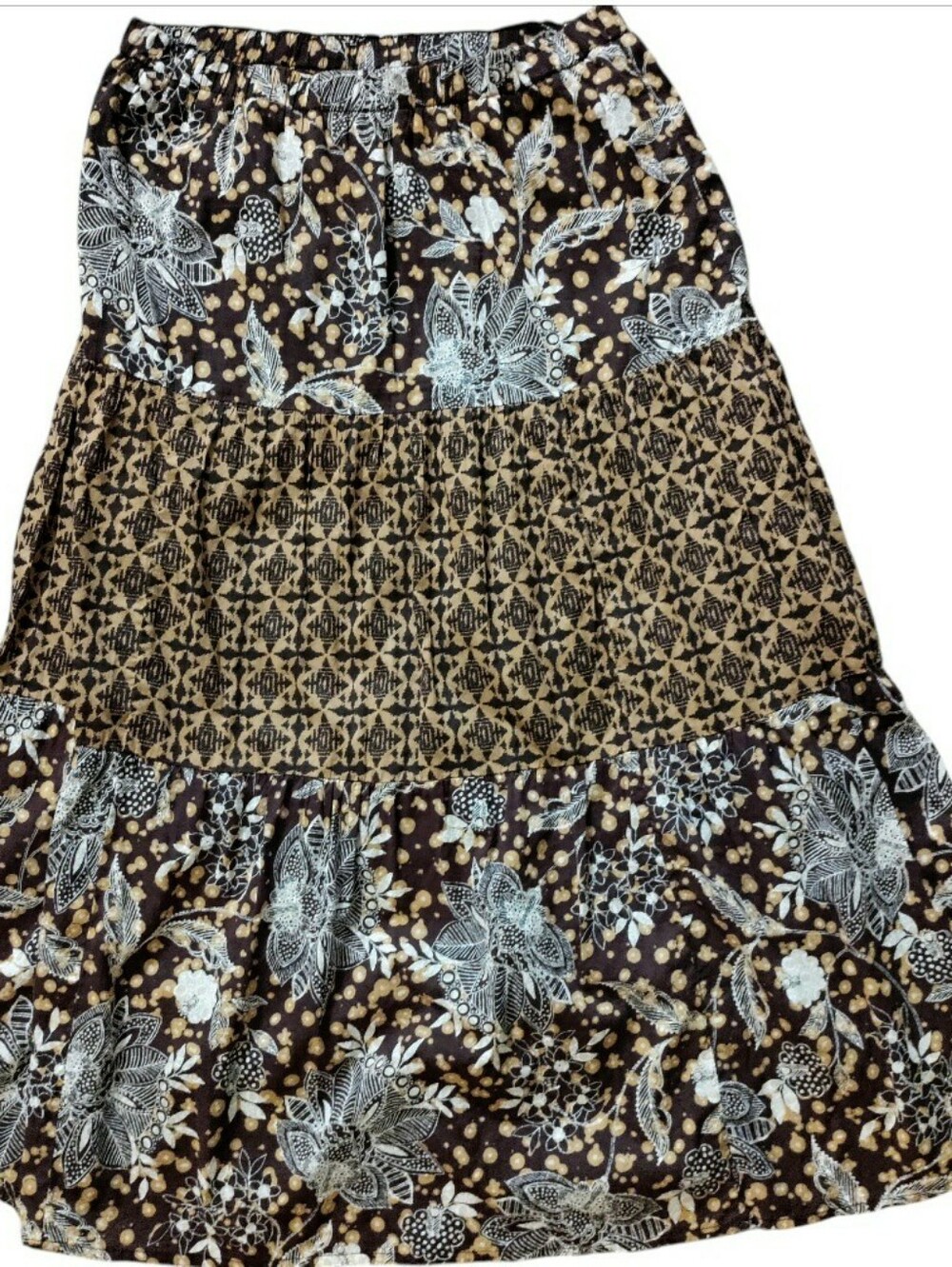Vintage Y2K Basic Editions Cotton Patchwork Boho Maxi Skirt Knit Tiered